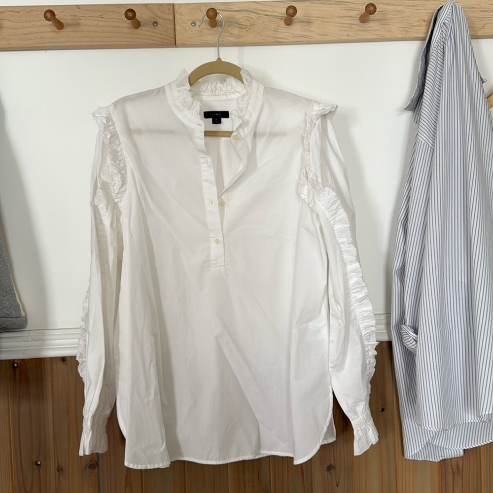 J. Crew Ruffle-front classic-fit boy shirt in white xl new